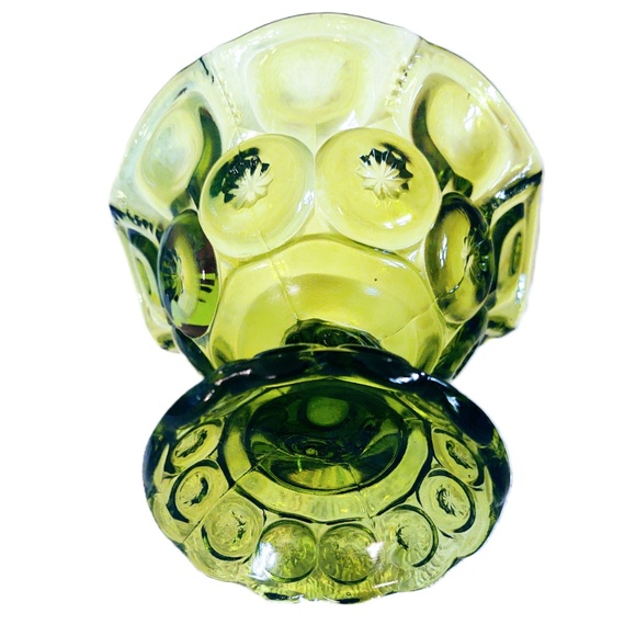 Vintage L. E. Smith Green Glass Footed Compote/Candy/Nut Dish Moon & Stars/MCM - Picture 3 of 16